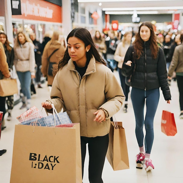 Foto na sexta-feira negra, as carteiras choram e os carrinhos de compras regozijam-se.