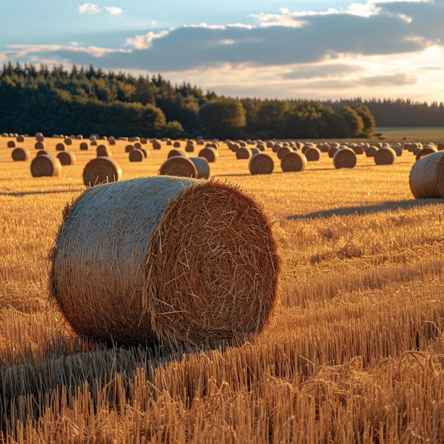 Nach der Ernte Landschaftliche Schönheit mit Heuballen in goldenen Feldern Für Social Media Post Size