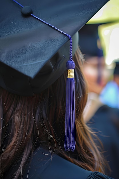 Foto nach hinten eine nahaufnahme von einer frau in einer graduate-mütze