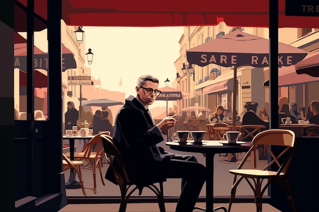 Nachdenken über die Existenz Jean-Paul Sartre in einem Pariser Café
