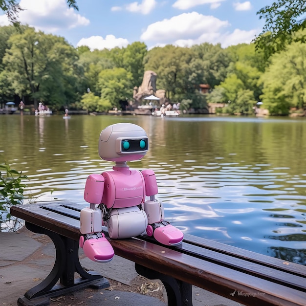 Nachdenkliche Pink Robot Serenity im Central Park