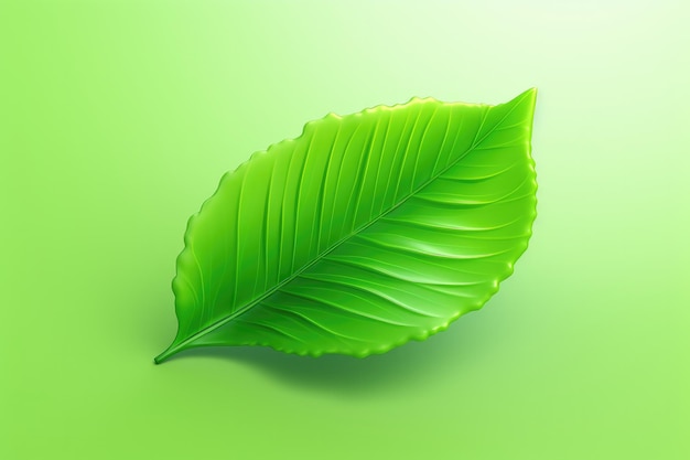 Nachhaltiges eco-grünes Blatt 3D-Rendering isoliert auf sauberem Studio-Hintergrund
