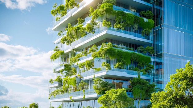 Foto nachhaltiges grünes gebäude in der modernen stadt biophilisches architekturkonzept