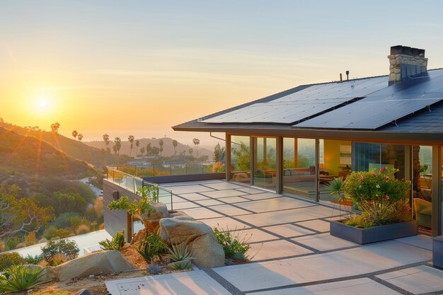 Foto nachhaltiges haus in los angeles, kalifornien, mit solarpanelen zur erzeugung sauberer energie