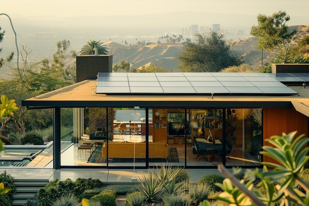 Foto nachhaltiges haus in los angeles, kalifornien, mit solarpanelen zur erzeugung sauberer energie