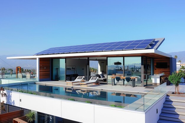 Foto nachhaltiges haus in los angeles, kalifornien, mit solarpanelen zur erzeugung sauberer energie