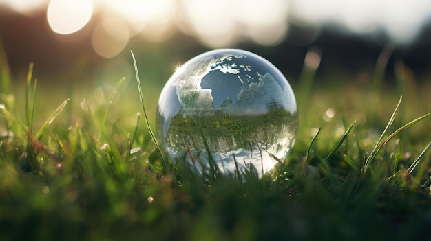 Nachhaltiges und umweltfreundliches Konzept einer klaren, transparenten Welt vor Ort, Earth Day-Konzept, generative KI