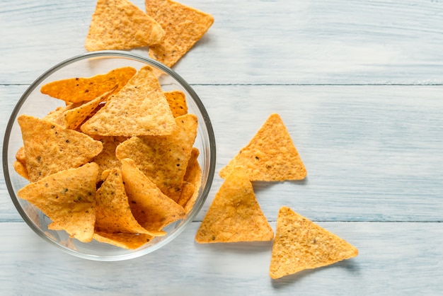 Nachos en el bol de cristal