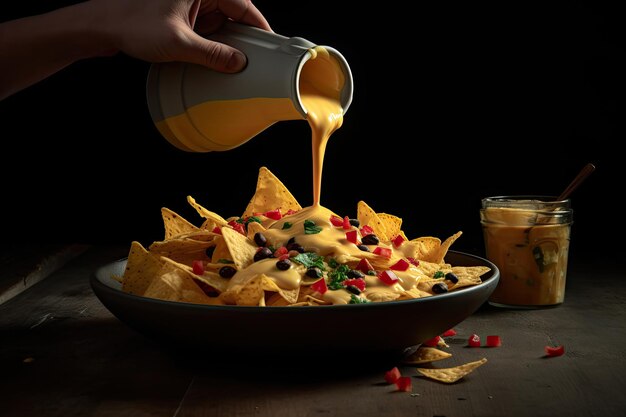 Foto nachos cargados de salsa