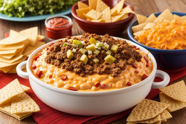 Foto nachos con carne molida y velveeta en un tazón