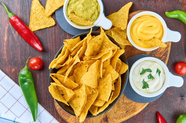 Nachos Concepto de comida mexicana.