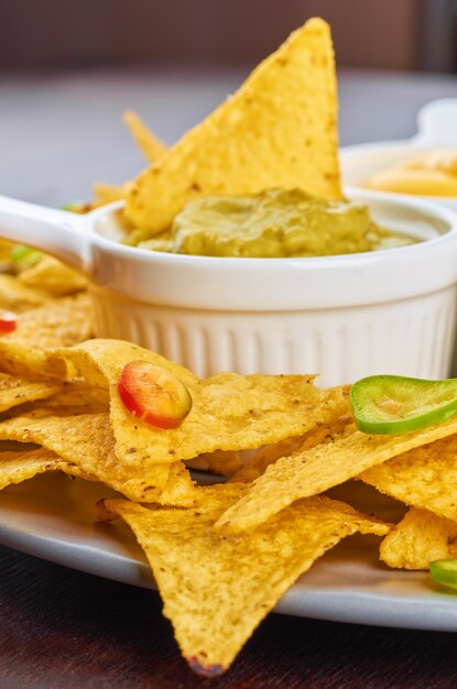 Foto nachos concepto de comida mexicana.