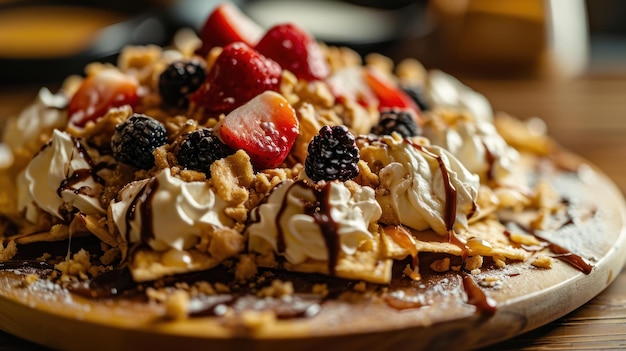 Nachos de sobremesa contra uma cena de bar de sobremesa