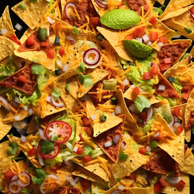 Foto nachos mexicanos com salsa e guacamole vista de cima