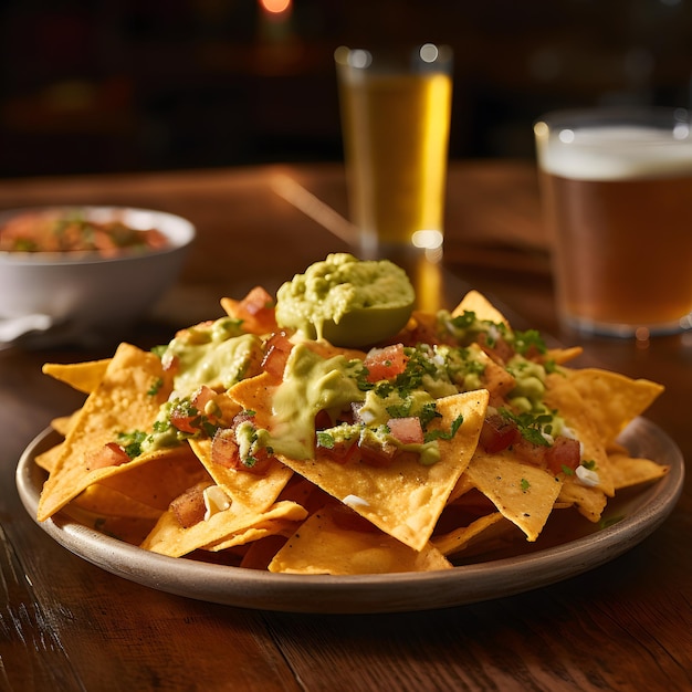 Nachos con queso y guacamole