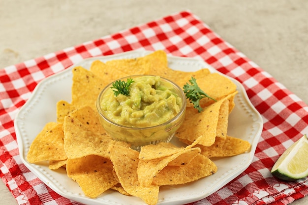 Nachos con Salsa de Guacamole y Aguacate