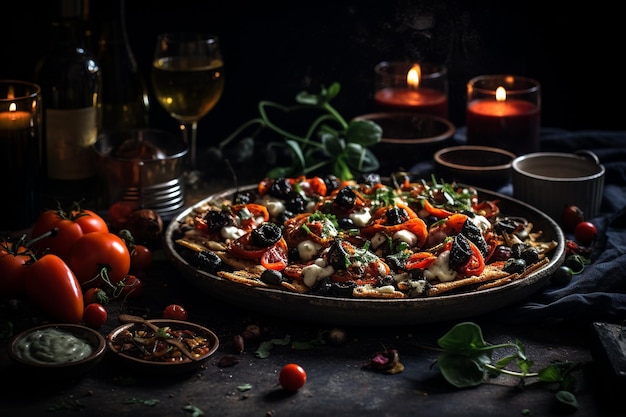 Las nachos vegetales son un bocadillo gourmet para la fiesta.