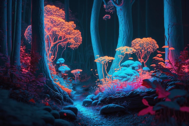 Nacht abstrakter leuchtender Wald