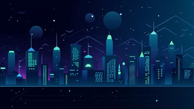 Nacht-Stadt-Skyline mit Neonlichtern und Sternen generative ai