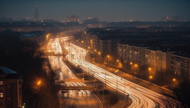 Nachtansicht der Stadt Nachtverkehr in der Stadt generative KI