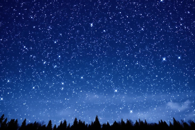 Nachthimmel mit Sternen und Silhouette von Kiefern Weihnachtsgrund