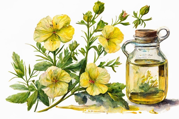 Nachtkerze Blume und Öl Aquarell Stil Illustration
