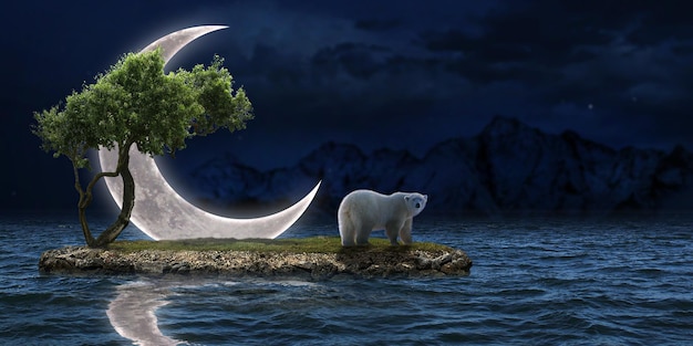 Nachtlandschaft Bär Mond 3D-Rendering