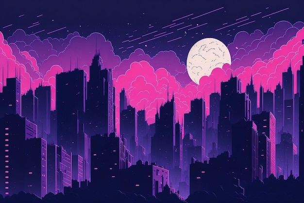 Nachtlandschaft im Anime-Stil in Neonfarben