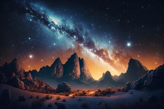 Nachtlandschaft mit bunter Milchstraße, generativer ai