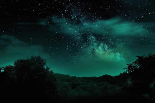 Nachtlandschaft mit grünem Himmel