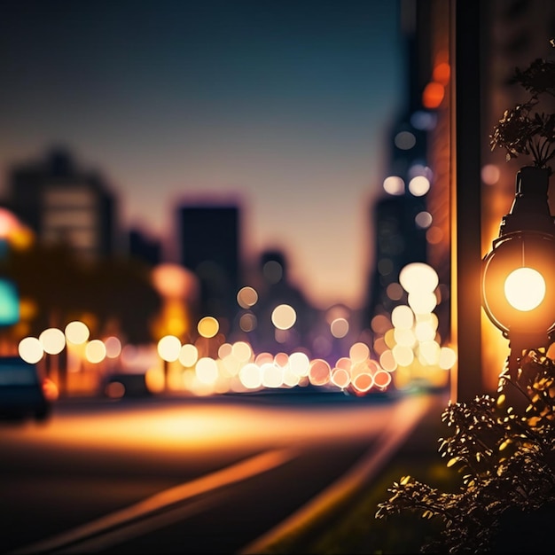 Nachtleben in der Stadt mit Straßenlampen und Bokeh verschwommenen Lichtern Effektvektor schöner Hintergrund