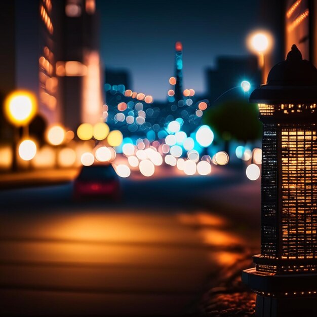 Nachtleben in der Stadt mit Straßenlampen und Bokeh verschwommenen Lichtern Effektvektor schöner Hintergrund