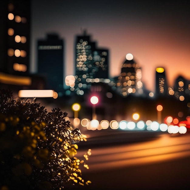 Nachtleben in der Stadt mit Straßenlampen und Bokeh verschwommenen Lichtern Effektvektor schöner Hintergrund