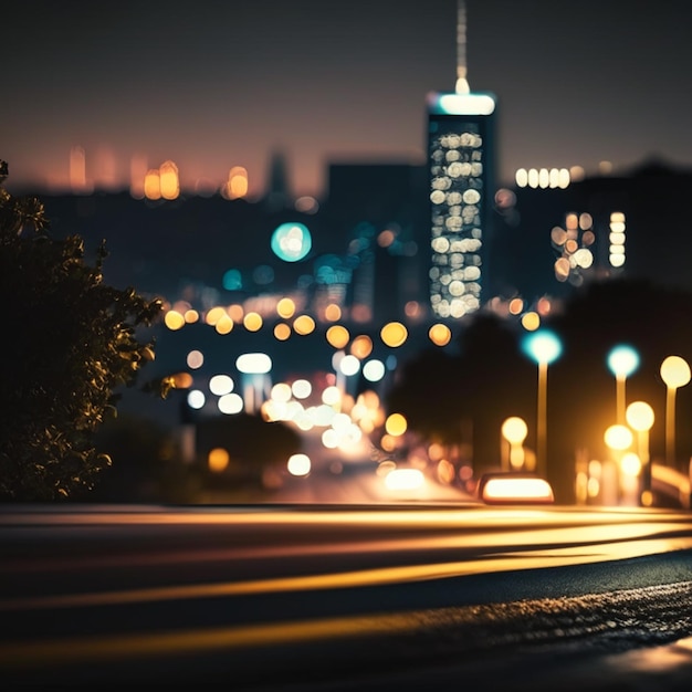 Nachtleben in der Stadt mit Straßenlampen und Bokeh verschwommenen Lichtern Effektvektor schöner Hintergrund