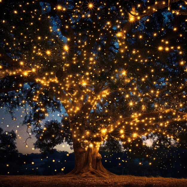 Foto nachtlichter schaffen ein magisches sternbaumuniversum