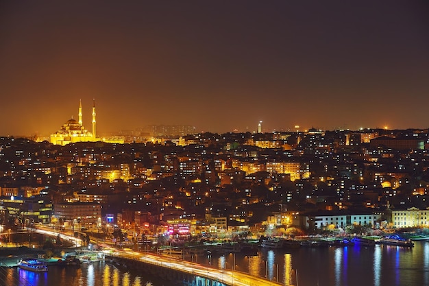 Nachtlichter von Istanbul Blick vom Galata-Turm Retro-Stil