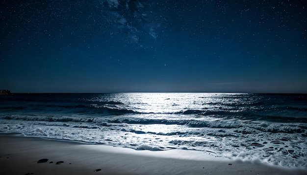 Nachtmeerlandschaft Vollmond und Sterne leuchten