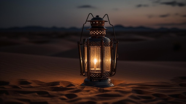 Nachts eine Laterne in der Wüste
