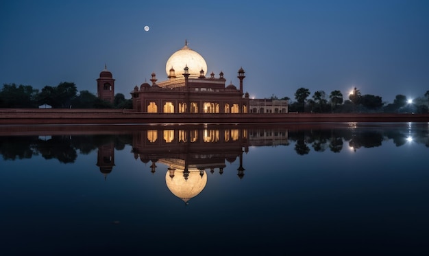 Nachts eine Moschee mitten in einem See