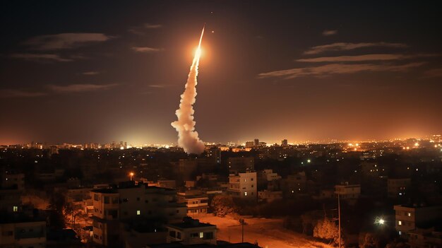 Nachts wird eine Rakete aus dem Gazastreifen auf die israelische Stadt abgefeuert. Israelische und Gaza-Militante lieferten sich grenzüberschreitenden Feuerstoß