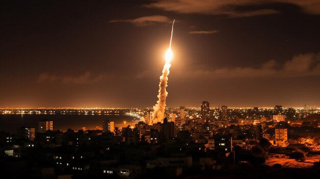 Nachts wird eine Rakete aus dem Gazastreifen auf die israelische Stadt abgefeuert. Israelische und Gaza-Militante lieferten sich grenzüberschreitenden Feuerstoß