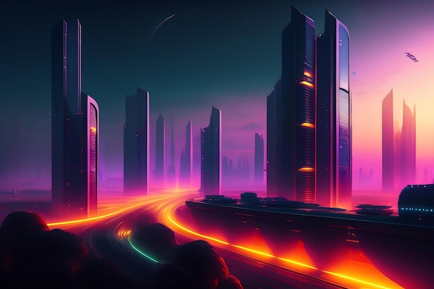 Nachtstadt-Cyberpunk-Landschaftskonzept