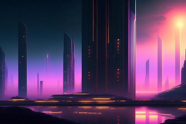 Nachtstadt-Cyberpunk-Landschaftskonzept