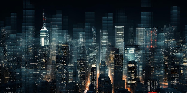 Nachtstadt mit Wolkenkratzern Digitalisierung Generative KI