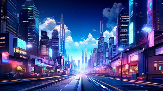 Nachtstadtlandschaftshintergrund futuristisches Neonlicht
