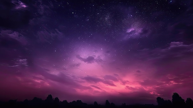 Nachtvioletter Himmel mit Wolken und Sternen