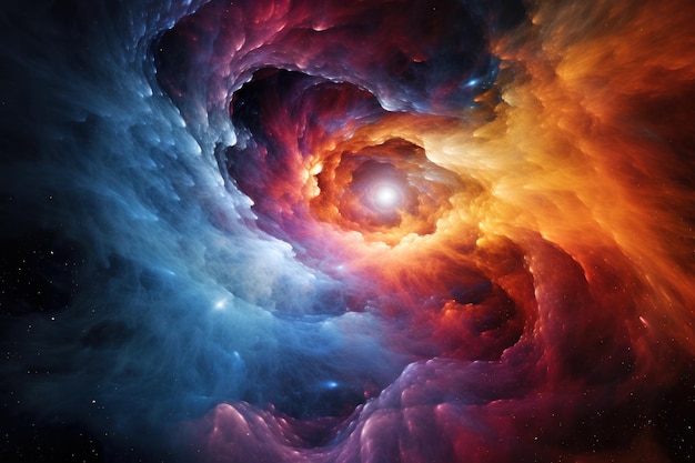 Nacimiento de una nueva estrella dentro de una nebulosa multicolor de nubes coloridas de gas y polvo cósmico fondo espacial abstracto IA generativa