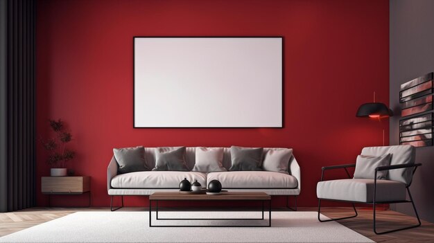 Nacy e Red Luxury Living Room Minimalista com uma moldura horizontal na parede Generative AI