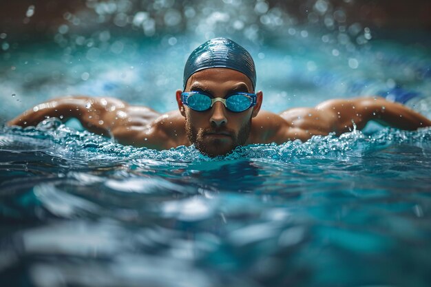 Nadador atlético practicando en la piscina Atleta masculino experto en el agua