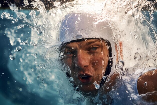 Foto nadador intenso emergiendo del agua